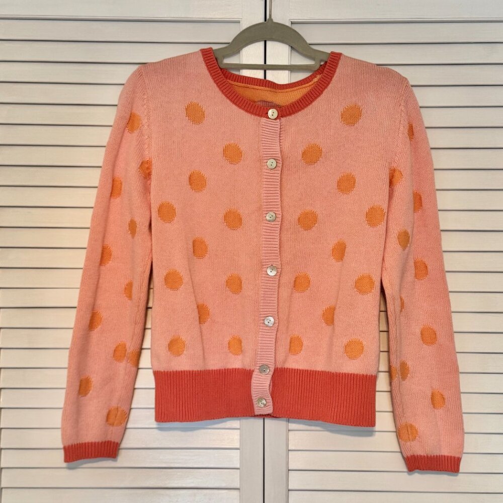 Talbots Womens Size Small Cardigan - 100% Cotton - Polka Dot Orange and Pink